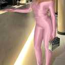 acelyn 2 Piece Outfits for Women Sexy Off Shoulder Tops Bodycon Flared Pant Sets Club Outfits Tracksuit (Pink, S)