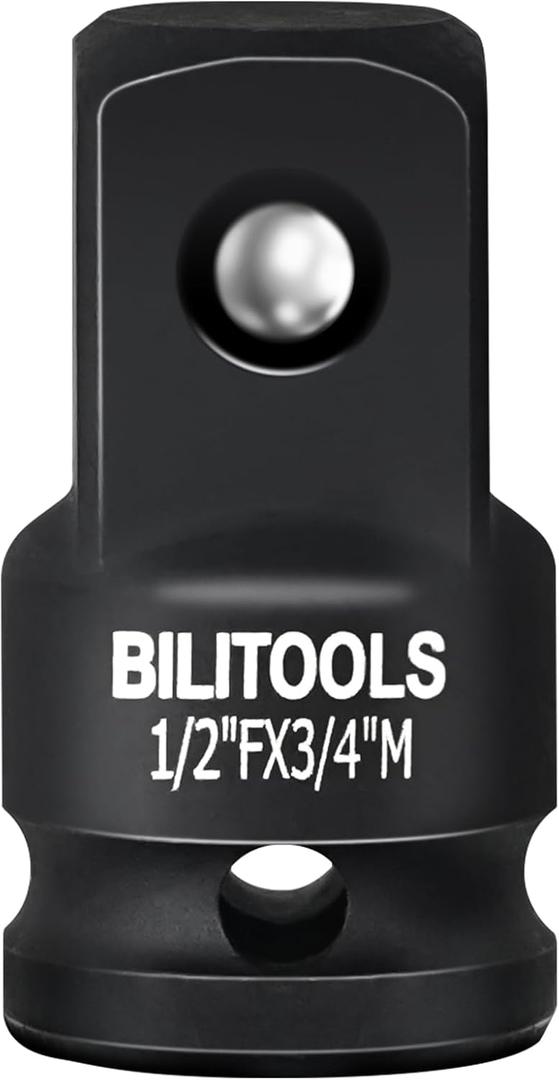 BILITOOLS Impact Socket Adapter 1/2" Female x 3/4" Male Increaser for 3/4" Drive Sockets & Using with Impact Guns Wrenches, Breaker Bars, Ratchets