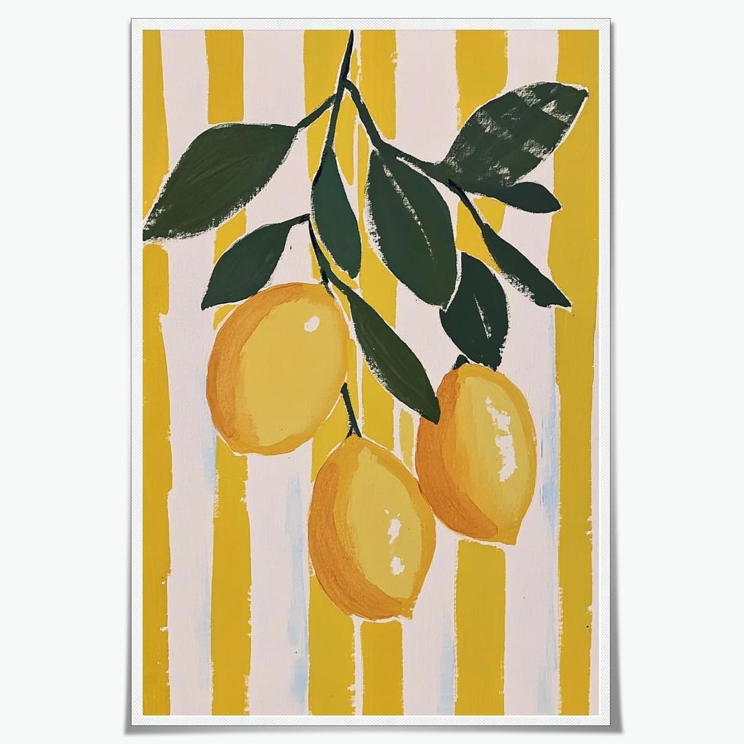Trendy Fruit Kitchen Wall Art Vintage Lemon Citrus Posters Fruit Abstract Art Canvas Print Preppy Poster Minimalist for Farmhouse Room Decor Bedroom 8x12inch Unframed
