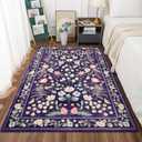 Przemy Area Rugs for Living Room, 4x6 Washable Rug Floral for Kid's Bedroom, Non Slip Rustic Carpet for Office Bedside Entryway Kitchen, Purple