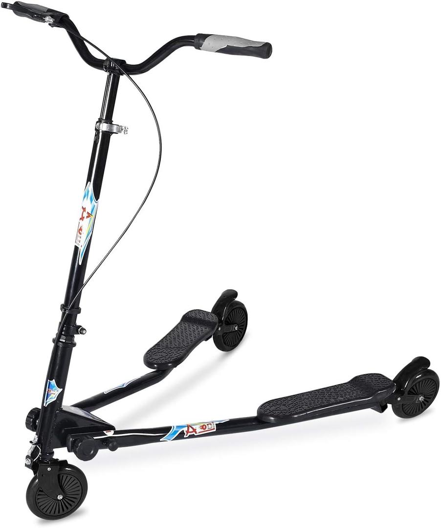 AODI Swing Wiggle Scooter, 3 Wheels Drifting Folding Kick Scooter with 4-Level Adjustable Height/Foldable for Kids/Woman/Men Age 6+ Years Old (Black)
