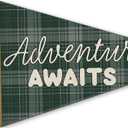 Adventure Nursery Decor, Adventure Awaits Pennant Felt Banners Flags, Retro Green Plaid Inspirational Wall Hanging Decor for Playroom Kids Boys Toddler Nursery Room Bedroom