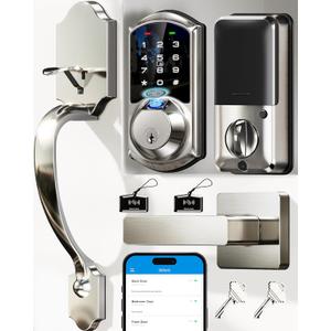 Veise VE07-H Fingerprint Smart Locks for Front Door with Handle Set, App Control, Keyless Entry Keypad Deadbolt, Digital Electronic Touchscreen, Easy Install, Auto Lock
