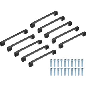 Uxcell 10Pcs Kitchen Cabinet Handles, Aluminum Alloy 6.3"(160mm) Hole Center Wide Base Cabinet Pulls Drawer Handle Hardware with Screws for Cupboard Wardrobe Dresser, Black