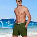Gleeease Mens Swim Trunks 5 Inch with Compression Liner Mens Bathing Suit | Quick Dry Swim Trunks Men Zipper Pockets No-Chafe Stretch Drawstring Elastic Waistband Solid Board Short Beach Surf Fishing (Green, S)