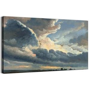 Vintage Nature Wall Decor, Unframed Canvas Wall Art, Large Sky Clouds Sunset Wall Art Prints for Living Room, Classical Retro Paintings for Bedroom Office Home Decoration 24x16inches Frameless