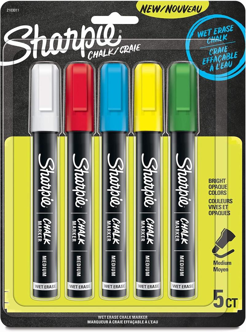 Sharpie Chalk Markers, Wet Erase Markers, Assorted Colors, 5 Count