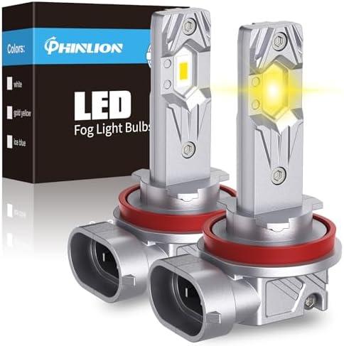 PHINLION H11 LED Fog Light Bulbs, 3000K Golden Yellow, 12000 Lumens 800% Brightness Super Bright H16 H8 LED Fog Lights, 1:1 Mini Size, Plug and Play, Pack of 2