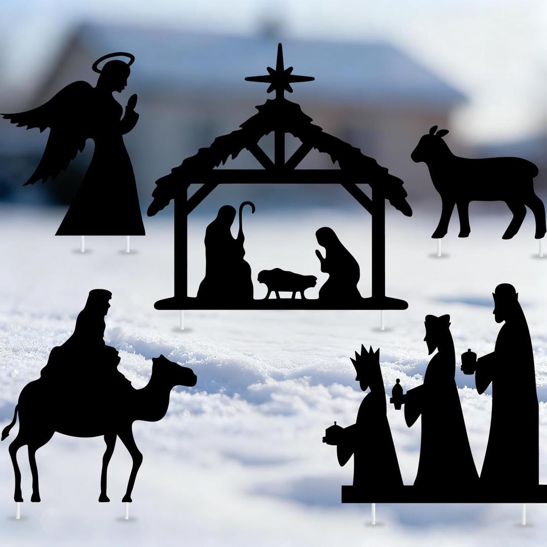 Nativity Scene Yard Signs Decorations 5 Pack Christmas Outdoor Garden Signs with Stakes Holy Family Manger Nativity Scene Garden Sign for Christmas Outdoor Decorations Lawn Patio Yard Sign