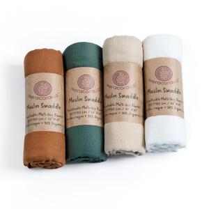 Meracorallo Muslin Swaddle Blanket Silky Soft Receiving Blanket Swaddle Wrap for Baby Boys and Girls, 47 x 47 inches, Set of 4 Solid Color, Brown Green Beige White