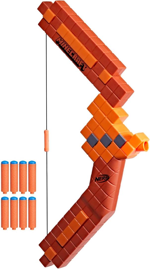 Nerf Minecraft Bow Dart Blaster, Pull-Back String Priming, 8 Nerf N1 Compatible Only with N1 Dart Blasters, Ages 8+