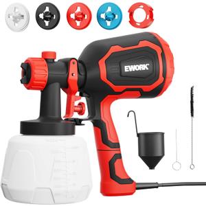 EWORK Paint Sprayer,1000W HVLP Electric Spray Paint Gun,4 Nozzles and 3 Spray Patterns,1400ml High Capacity Container,180 Din/s, Easy to Clean,for Furniture, Cabinets, Decks, Walls, Doors, DIY (Red)