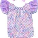 Toddler Girl Baby Ruffles Mermaid Fish Scale Swimsuit One Piece Swimwear Bathing Sunsuit (2-3T, Purple)