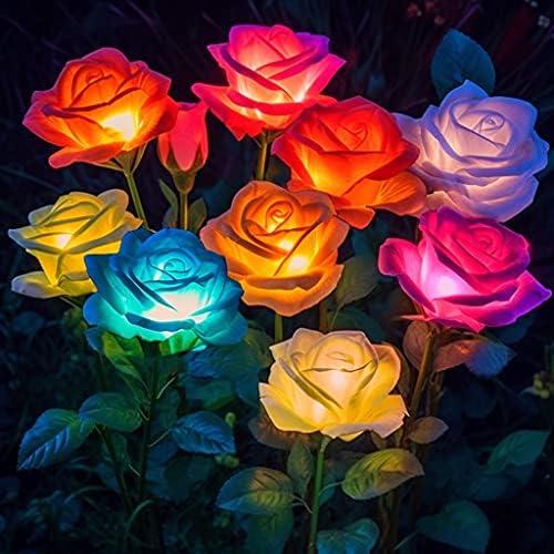 10 Pack Solar Flowers Lights Outdoor Waterproof for Garden Decor, Solar Garden Lights for Outside, Outdoor Solar Lights for Yard with Solar Rose Lights, Yard Decorations