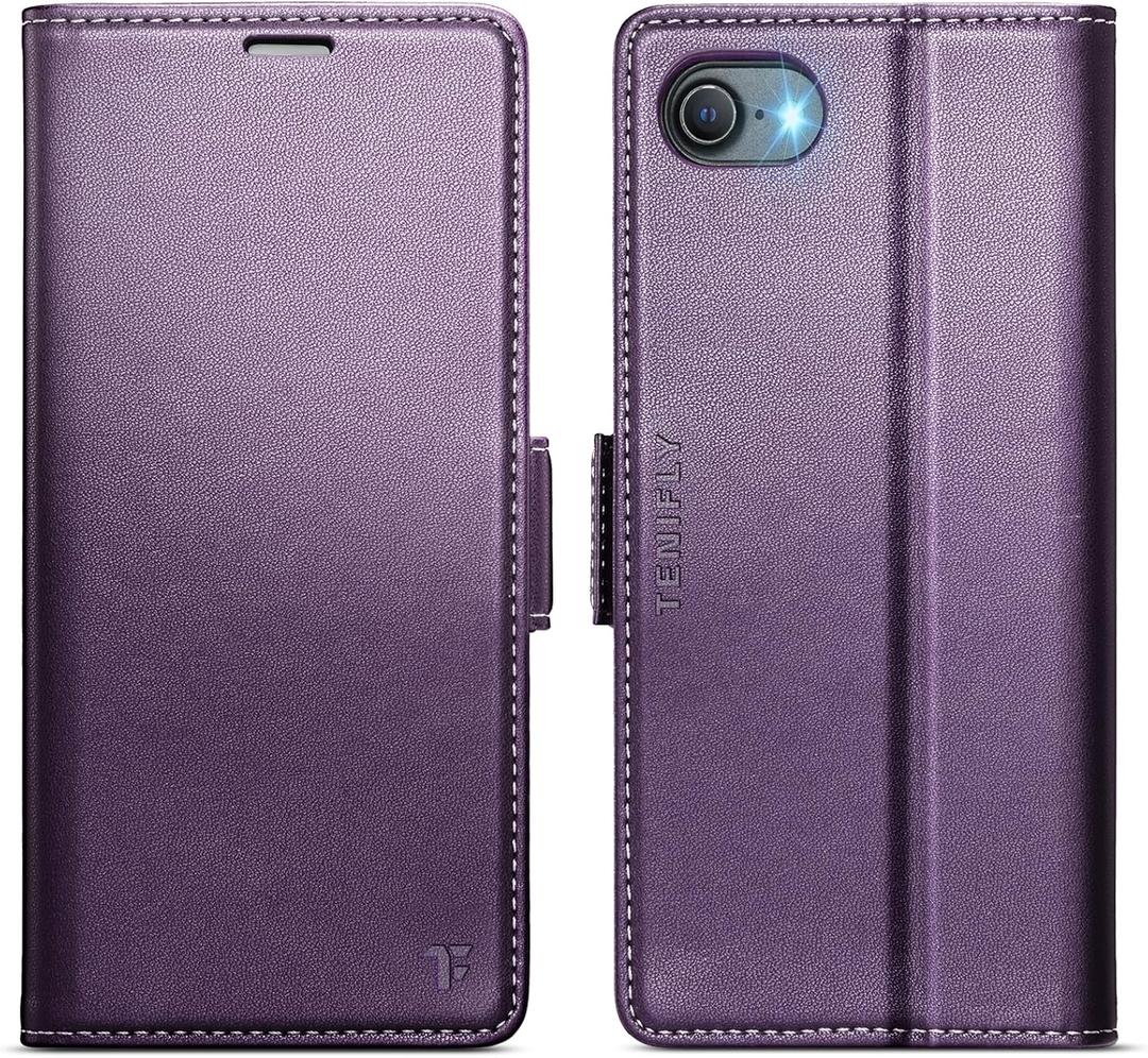 for iPhone 7/8/SE Case Wallet with RFID Blocking Card Holder, PU Leather Kickstand Protective Flip Phone Cover Fit for iPhone 7/8/SE 4.7" Purple