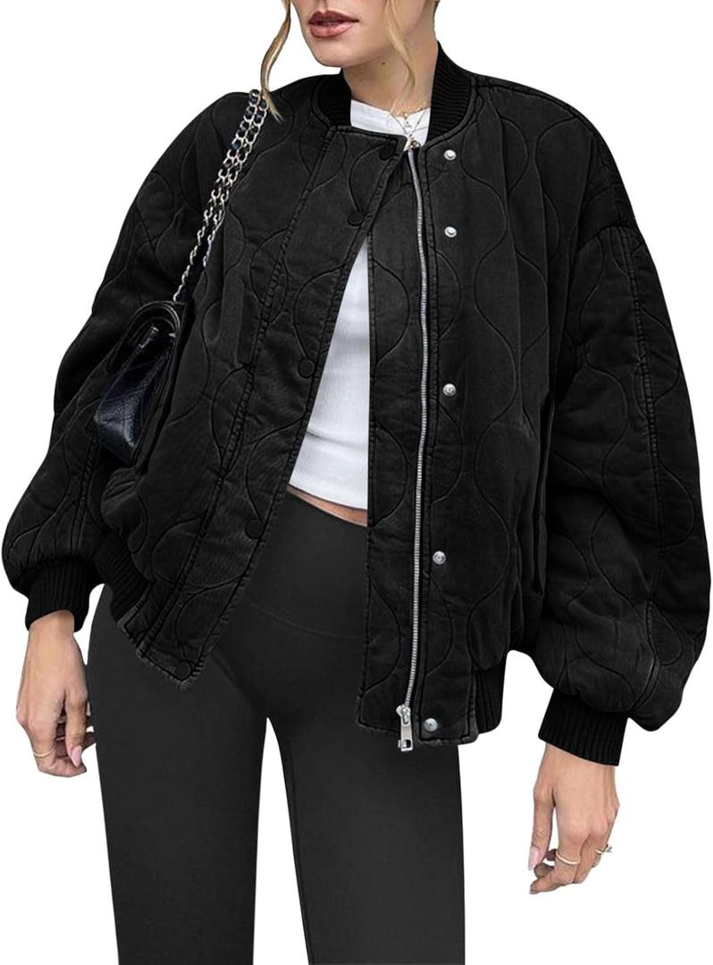 Yousify Winter Jackets for Women Fashion 2024 Casual Puffer Coat Zip Up Lightweight Short Jacket S-2XL (Medium, 03 Black)