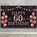 Trgowaul 60th Birthday Decorations for Women Rose Gold Birthday Backdrop Banner 5.9 X 3.6 Fts Happy Birthday Party Suppiles Photography Supplies Background Happy 60th Birthday Decoration