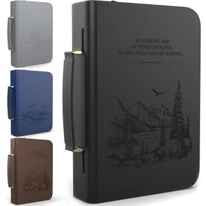 DEHITE Bible Cover Case for Women and Men  Leather Bible Carrying Bag Large Size  Fits Book 7 x 10.1 x 1.9 in  Pen Slots  Zippered Pocket  Premium Faux Leather  Black Christian Gift