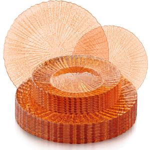 SUT 60pcs Clear Orange Plastic Plates,Elegant Disposable Plates,Perfect for Weddings, Birthday Parties, and All Party Events,Include 30 Clear Dessert Plates, 30 Dinner Plates for Party