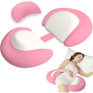 Pregnancy Pillows for Sleeping, Memory Foam W Shaped Maternity Pillow for Pregnant Women, Adjustable Travel Pregnancy Wedge Pillow with Cooling Removable Washable Cover, Support for Belly, Back(Pink)