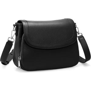 befen Genuine Leather Crossbody Bags for Women with Built in RFID Wallet Medium Women's Saddle Bag Cross Body Purse (Black)