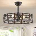 23 Inch Fandelier Caged Ceiling Fans with Lights and Remote, Black Bladeless Ceiling Fan with 6 Speeds and Timing, Farmhouse Samll Fan Lights Ceiling Fixtures For Kitchen, Bedroom-Walnut
Lamp