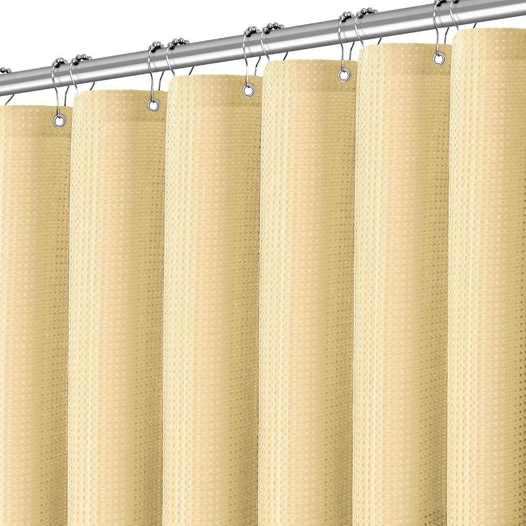 Extra Long Shower Curtains 96 inch Beige Waffle Shower Curtain for Bathroom, Heavy Duty 256GSM Modern Shower Curtain, Machine Washable,Water Resistant with 12 Metal Hooks, 72Wx96H