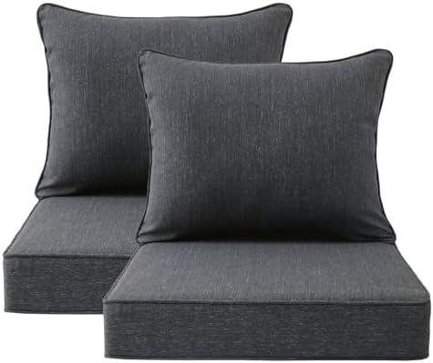 Unimatta Outdoor Patio Chair Cushions Set, 24" x 24", Set of 2, Water-Repellent, Fade Resistant, Deep Seat Bottom and Back Cushion for Backyard, Couch, Sofa and Patio Furniture, Charcoal