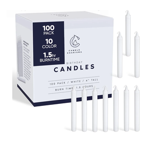 Candle Charisma 100 White Candles - 4" Unscented Paraffin Chime Candles, Smokeless & Dripless, Colored Candles, 1.5 Hours Burn Time 0.4" Thick Taper Candles