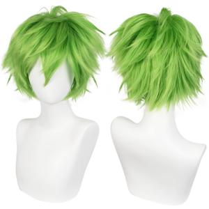 ANOGOL Hair Cap + Short Golden Green Men's Cosplay Wig Short Light-green Synthetic Wig for Halloween Christmas Event Costume Party Anime Outfit Green Cosplay St. Patrick's Day Wigs