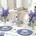 Hioasis 12Pcs Blue Charger Plates & Platters - 13 Inch plastic charger plates, Heavy-duty, BPA-free, Floral Table Chargers for Dinner Wedding & Party