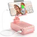 Joymate Gifts for Men Women, Phone Stand with Bluetooth Speaker and Charging Function 360° Rotable Angle Adjustable Cell Phone Holder with HD Stereo Sound Fits All Phones,Tablet (Pink)