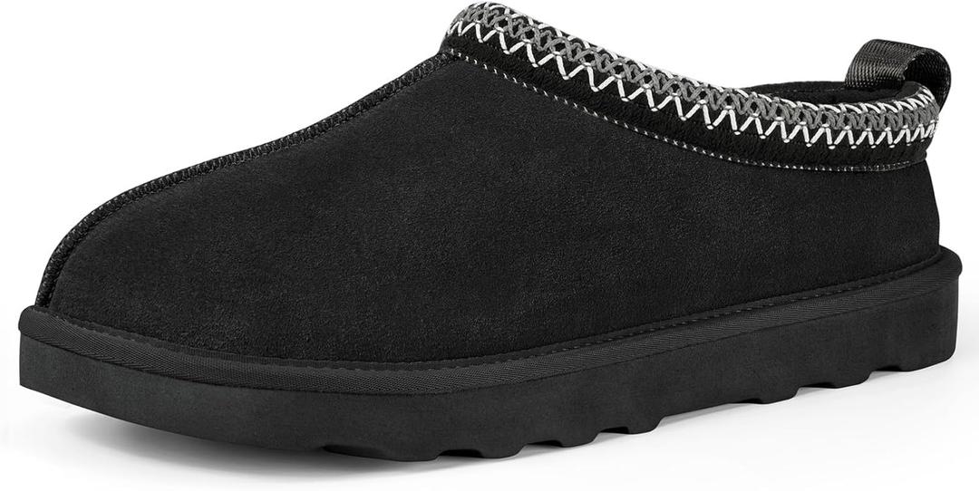 ATHMILE Mens Slippers Tasman House Slippers for Men Short Ankle Mini Suede Boots for Outdoor Indoor Non Slip Thin Sole Warm Fur Lined Black Size11