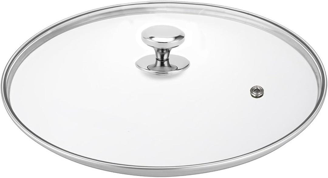 Glass lid for Large Pots and Pans, 14 Inch Cover for Replacement, Clear Commercial Lid for Cookware Cooking, Frying Pans, Sauce Pan (Stainless Steel)
