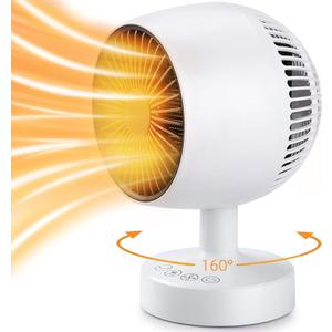Space Heater,Small Space Heater,1200W Desk Heater for Office,160 Lateral Auto Oscillating,3 Gears Adjustable,PTC Ceramic Heating,Tip-over & Overheat Protection,Fast Heating,Cold And Hot Air (H6-White)