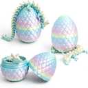 3D Printed Dragon Easter Basket Stuffers - Blue Rainbow - 12" Flexible Crystal Dragon with Egg, Unique Easter Decor, Cool Fidget Toy, Birthday Gift, Desk Pet Figure