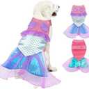 Mermaid Dog Halloween Costume for Small & Medium Dogs - Sparkly Puppy Cosplay Clothes for Christmas & Birthday Parties, S, Set of 2