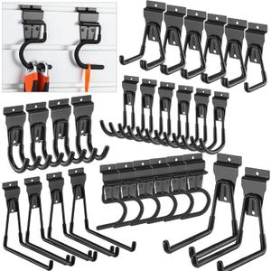 Duraaamo 24 Pack Slatwall Hooks Set, Metal Multi Sizes Heavy Duty Single and Double Slatwall Panel Hanging Hooks and Hangers Accessories for Storage Garage Garden Home, Black