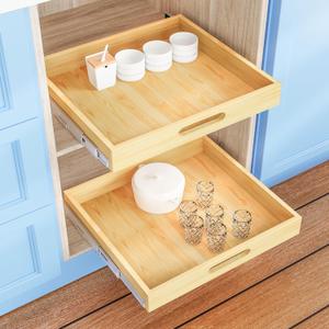 Pull Out Cabinet Organizer, 1PC 24 W x 21 D Soft Close Slide Out Wood Drawer Storage Shelves for Kitchen, Base Cabinet Organization for Pantry, Finished, Heavy-Duty, Bottom Assembly (24W x 21D)