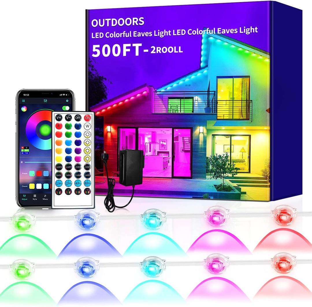 IP67 Waterproof Eave Light for House roof, 490ft RGB Outdoor Waterproof Eave Light, Can be Used for Halloween, Christmas, Holiday, Party, Daily Lighting Decoration2 Rolls of 245ft (495FT)