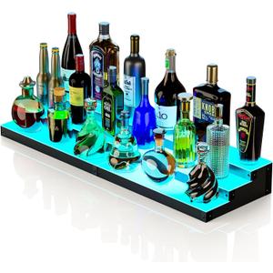 LED Liquor Bottle Display Shelf, 3-Tier 32 Inch Lighted Liquor Shelf
