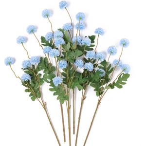 mizii 6Pcs Blue Fake Silk Pompon Mum Artificial Flowers Bulk Small Faux Chrysanthemums with Stems Realistic Floral Decorations for Wedding DIY Bouquet Centerpieces Shower Vase Home Decor (Light Blue)