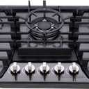 30 Inch Gas Cooktop, 5 Burners Built-in Stovetop, Stainless Steel LPG/NG Convertible Stove, Dual Fuel Sealed Hob - Black, 30 inches x 19.7 inches