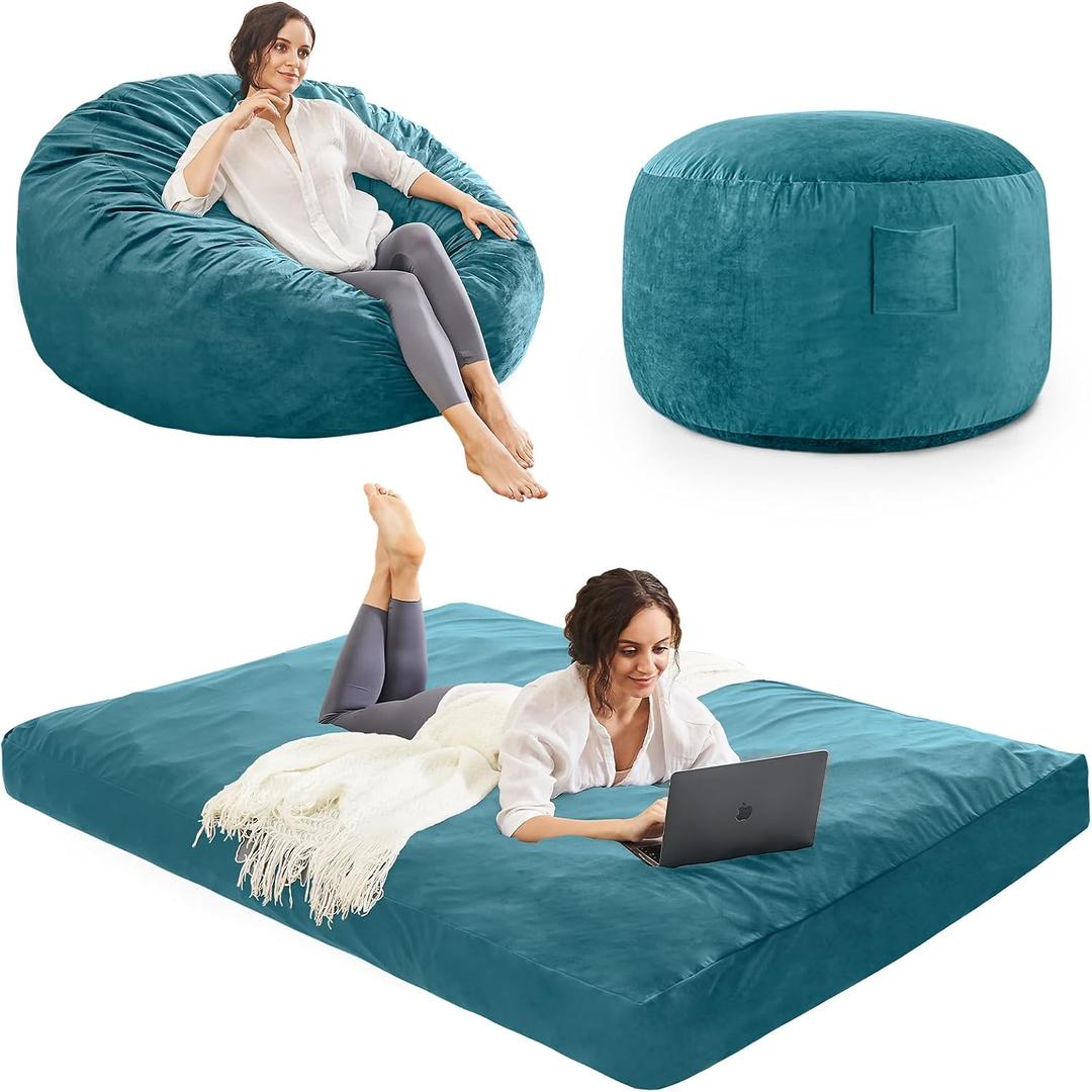 Bean Bag Chairs for Adults - Giant Bean Bag Convertible Floor Sofa, Full