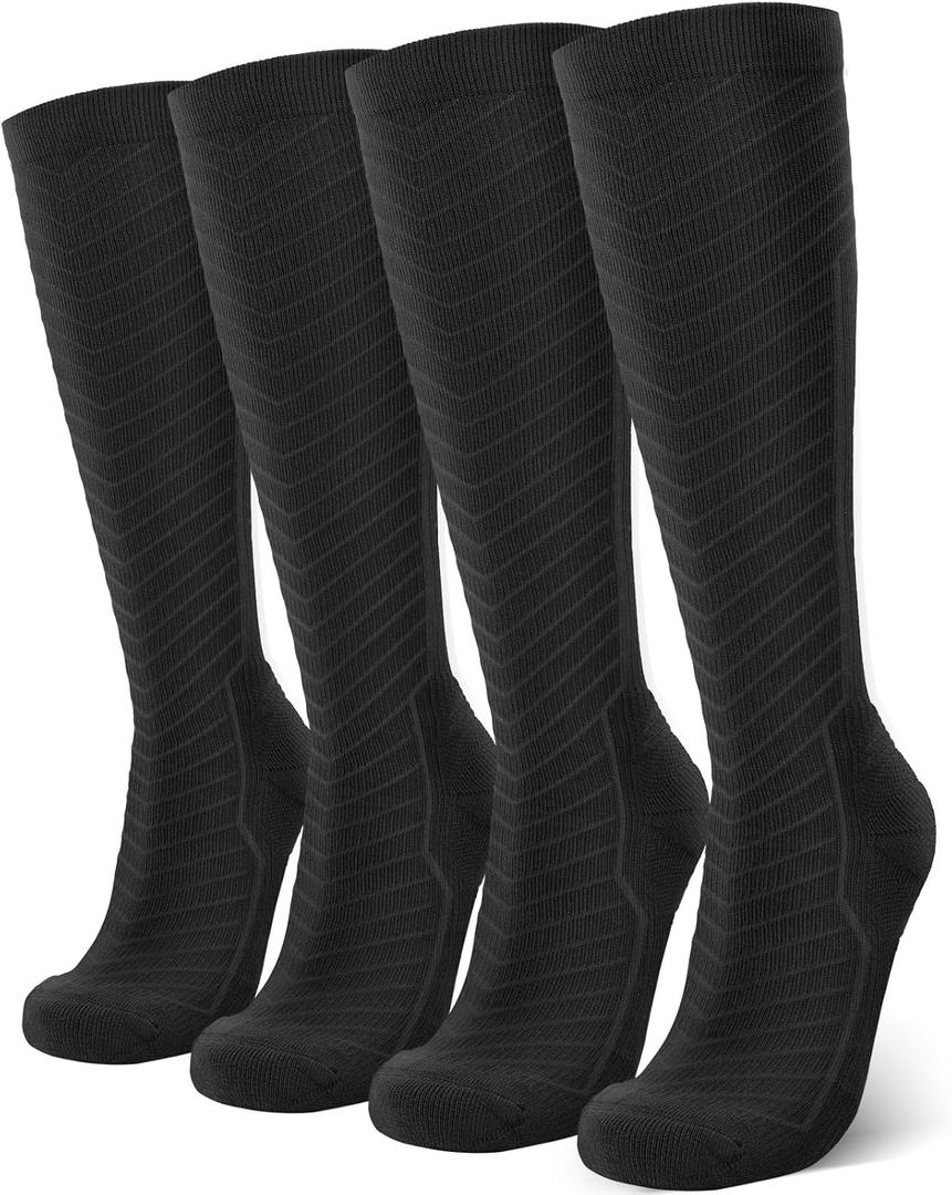 Compression Socks for Men & Women (2 Pairs) 20-30 mmHg Graduated Compression Knee High for Running, Athletic (Black). L/XL Size