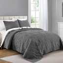 Pure Bedding Quilt Set King/Cal King/California King Size Dark Grey - Oversized Bedspread - Microfiber Coverlet - Includes 1 Quilt and 2 Shams, Ocean Star Pattern