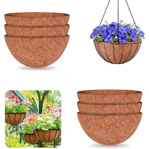 Halatool 6 Pack 10 Inch Coco Liner for Hanging Baskets Replacement Round Coconut Liners for Planters, 100% Natural Coco Fiber for Flowers Vegetables Garden, Drainage & Retain Moisture