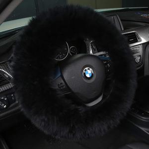 Andalus Luxurious Australian Sheepskin Long Wool Fuzzy Steering Wheel Cover, Anti-Slip 15 Inch Fluffy Steering Wheel Cover Offers a Plush Feel, Eco-Friendly Sheepskin Steering Wheel Covers (Black)