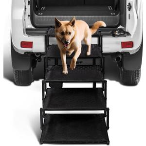 Extra Wide Dog Stairs for Car - Foldable Dog Ramps for Large Dogs with Non Slip Surface, Portable Dog Steps for Cars and SUV, Truck, Support Up to 250 Lbs (Black)