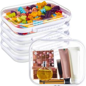 Sanwuta 4 Pcs Clear Hard Zipper Case with Handle Office Storage Cases Hard Plastic Pouches Transparent Bins for Crafts, Pencils, Snacks, Cosmetics, Puzzles(9.8 x 7.9 x 2 Inches, White)